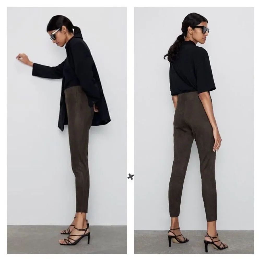 ✨Zara Faux Suede Mid-Rise Pull on Pant✨